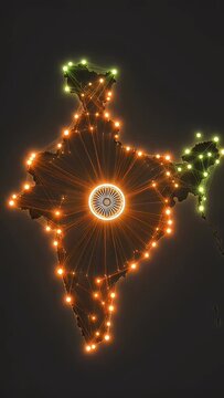Glowing Digital India Map with Network Connections and Ashoka Chakra