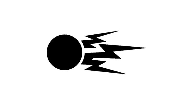 Minimal black silhouette icon, simple flat vector, bold black shape, no, no shading black circle with lightning bolt speed lines on a, flat icon style