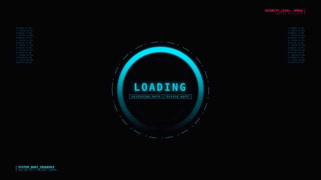Futuristic loading screen with digital data and progress indicator