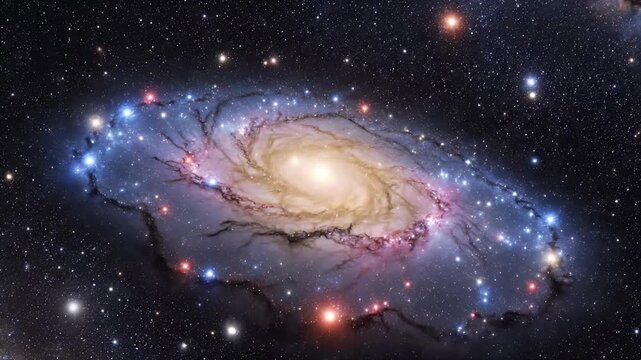 A stunning, detailed image showcases a vibrant spiral galaxy swirling amidst a backdrop of countless stars in the vast expanse of space.