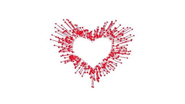 Romantic Red Heart Particles Floating on White Background with Warm Light Rays, Valentine Love Reaction Stream, Social Media Like Emoji Fountain, Seamless 2D Motion Graphic Overlay in 4K