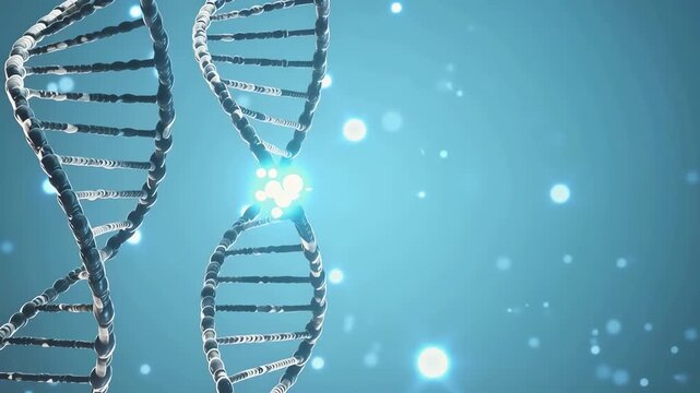DNA double helix macro, detailed molecular structure,
subtle glowing particles repairing broken segments
