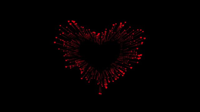 Valentine&rsquo;s Day Red Hearts Rain Animation with Alpha Channel, Romantic Love Emoji Particles Falling and Floating Up, Social Media Like Stream Motion, Black Background Transparent 4K Overlay Loop