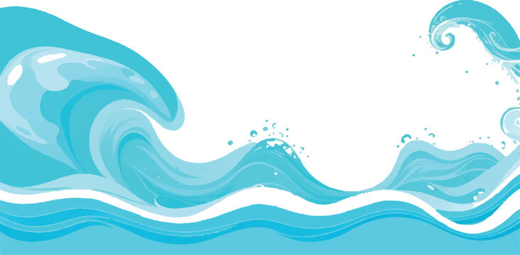 Large curling blue water wave and smaller ripples vector illustration with light blue water surface wave pattern design texture graphic element background abstract illustration