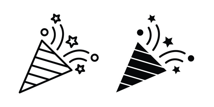 Confetti icon with line stroke and black silhouette style