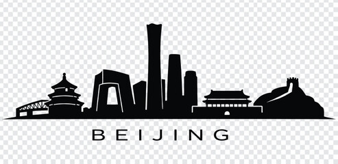 Black silhouette of beijing city skyline with famous landmarks and buildings © MdshakiburRahman