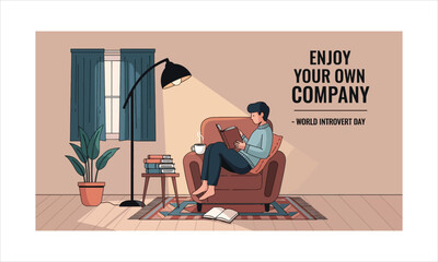 Fototapeta premium Person enjoying own company reading a book in a cozy living room with self care