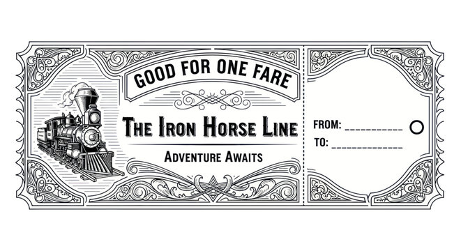 Vintage Locomotive Train Railroad Ticket.