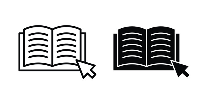 Ebook icon with line stroke and black silhouette style