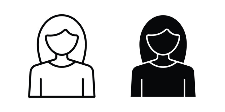 female icon with line stroke and black silhouette style