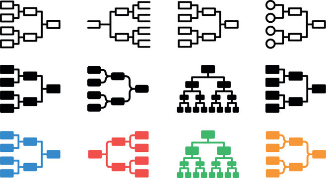 Soccer event tournament bracket icons visualizing competition match schedules