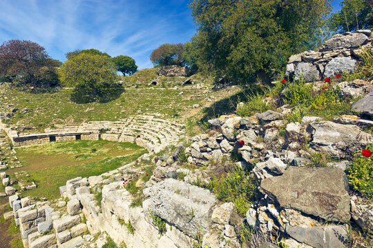 Ruins of the theatre in the ancient Greek city of Teos. Sıgacık, Seferihisar, Izmir Province, Turkey