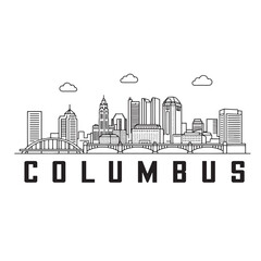 Obraz premium Columbus Ohio Skyline Outline Vector Illustration with Modern City Buildings Line Art