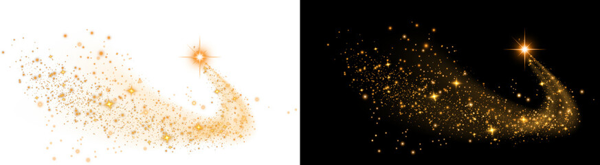 PNG image of Vibrant glowing golden particles and a shooting star swirl elegantly on transparent background © zakir