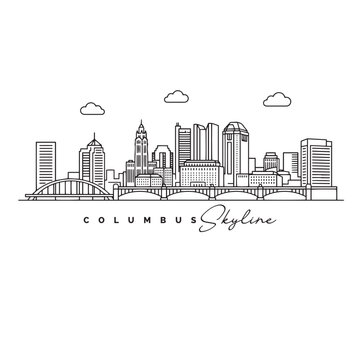 Columbus Ohio Skyline Outline Vector Illustration with Modern City Buildings Line Art