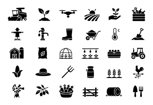 farm agriculture theme simple vector icon logo design set bundle illustration