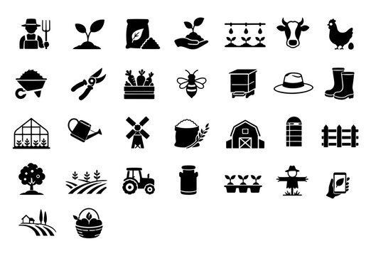 farm agriculture theme simple vector icon logo design set bundle illustration