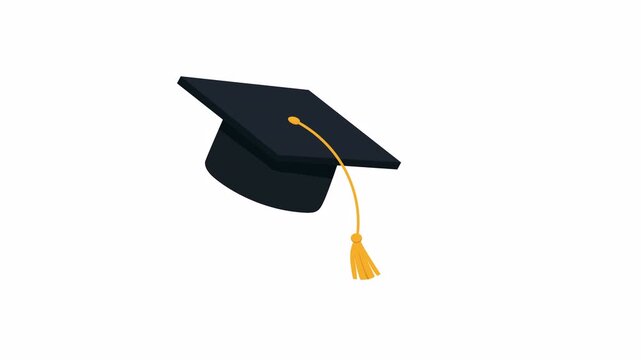 Flat design animation of graduation cap representing education academic success university learning and achievement concept isolated with alpha channel transparent background.