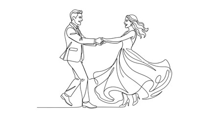 Obraz premium Continuous line drawing of dancing couple.