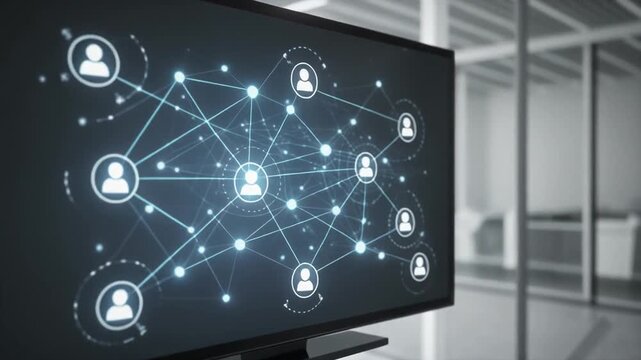 Modern Office Technology: Digital Network Display on Flat Screen Monitor