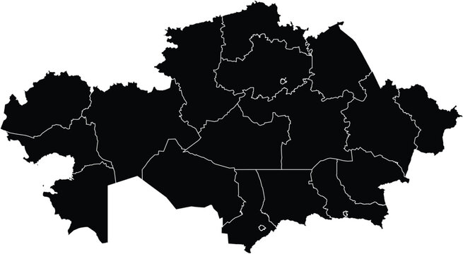 Map of Kazakhstan With Administrative Regions Black Silhouette Clipart