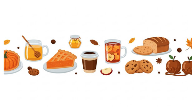 Autumn food banner vector pumpkin pie apple cider coffee bread cookies seasonal menu design