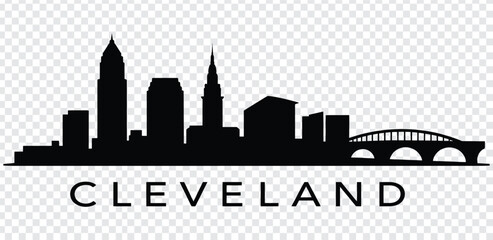 Cleveland city skyline silhouette with bridge and buildings in black © MdshakiburRahman