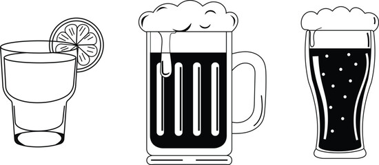 Fototapeta premium Hand-drawn coffee cups with steam, coffee beans, and latte