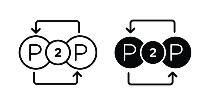 Peer to peer icon with line stroke and black silhouette style