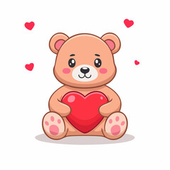 Obraz premium Cute Teddy Bear Holding a Red Heart with Hearts Floating Around