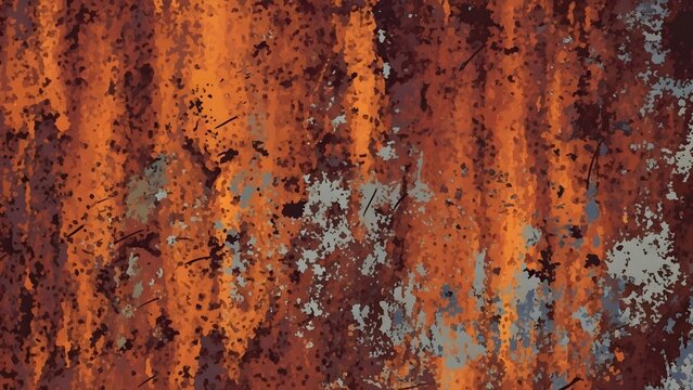 Metal surface displays heavy oxidation with peeling paint and rust streaks creating a textured industrial backdrop.