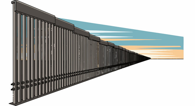 Endless barrier wall against a colorful sunset sky