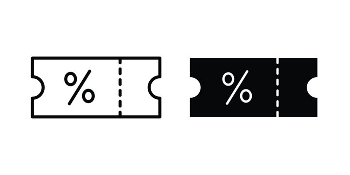 Promo code icon with line stroke and black silhouette style