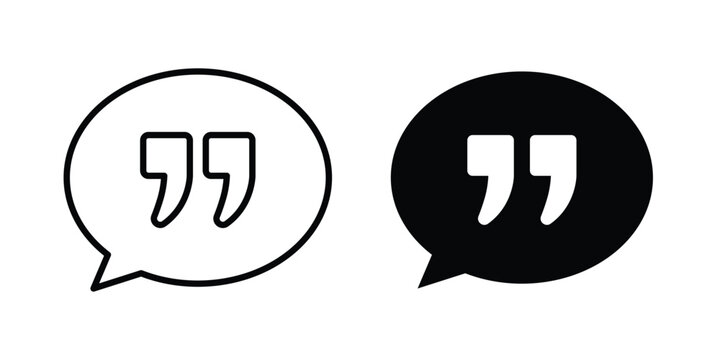 Quote Mark icon with line stroke and black silhouette style