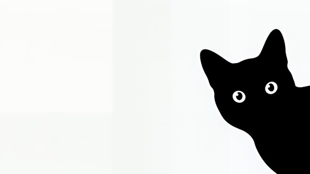 右端からひょっこりと顔を出す黒猫と広い白背景のバナー素材