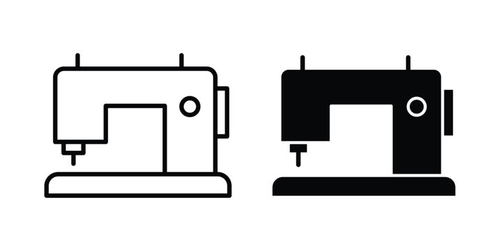 sewing machine icon with line stroke and black silhouette style