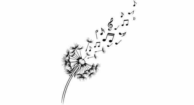 Dandelion with musical notes blowing away