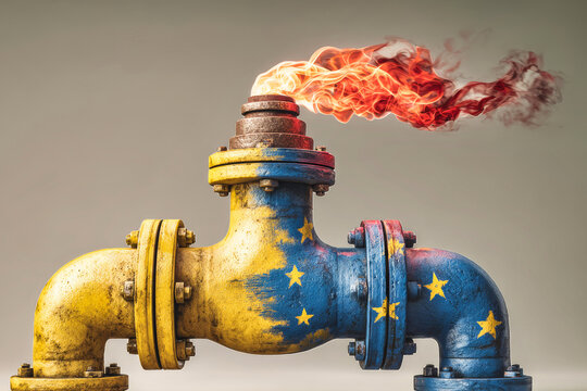 A yellow gas pipe features a red flame on its top while displayi