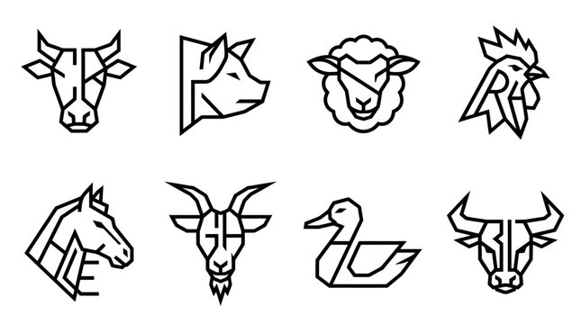 Black line art animal head icons 1.