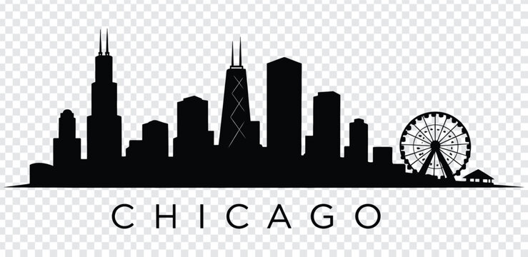 Chicago city skyline with ferris wheel silhouette