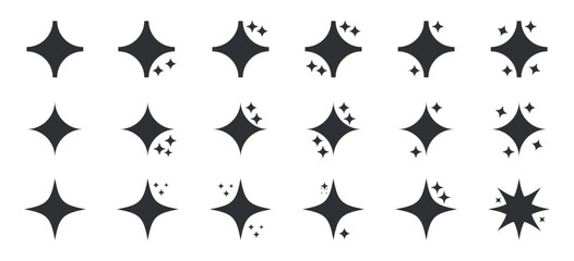 Fototapeta premium Stars set icons. different star shapes.sparkle star icons collection.vector set of different black sparkles icons on transparent background.