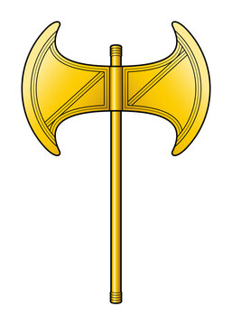 Golden labrys, a Minoan double-bladed axe and sacred religious symbol of the Mater-arche of creation, associated with the Minoan Great Goddess, the Mother Goddess, or Mistress of the Labyrinth. Vector