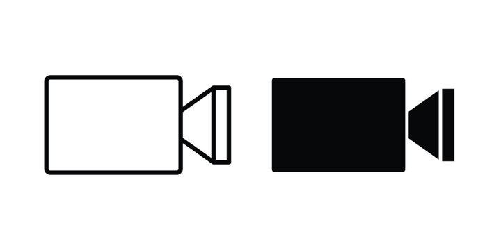Video call icon with line stroke and black silhouette style
