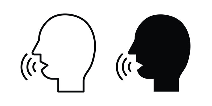 Voice recognition icon with line stroke and black silhouette style