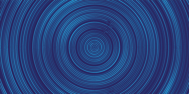 Abstract deep blue and light blue concentric circles line pattern for futuristic tech background.