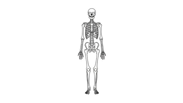 Detailed 2D AutoCAD illustration of a human skeleton standing upright