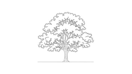 Obraz premium A detailed 2D AutoCAD drawing of a large tree with sprawling branches and leaves