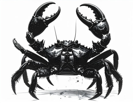 Detailed illustration of a black crab with large claws