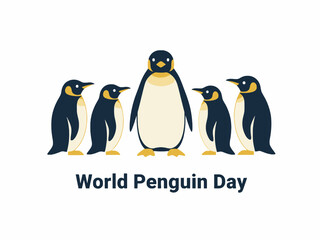Penguin Group Standing for World Penguin Day Flat Vector © Pemburu