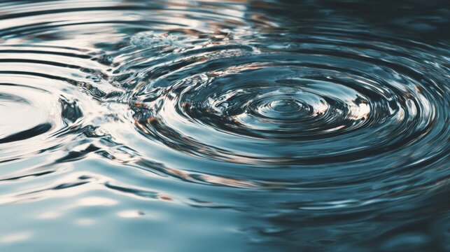 Calm water ripples outward from a gentle drop. Cool blues reflect light in soft, flowing patterns. Surface motion suggests quiet, peaceful disturbance
